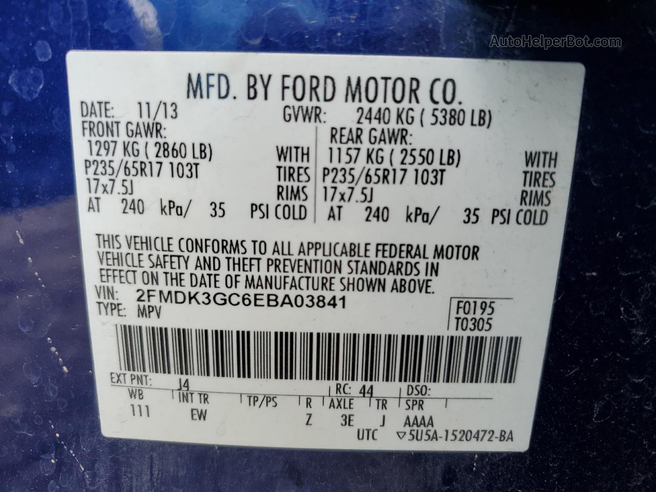 2014 Ford Edge Se Синий vin: 2FMDK3GC6EBA03841