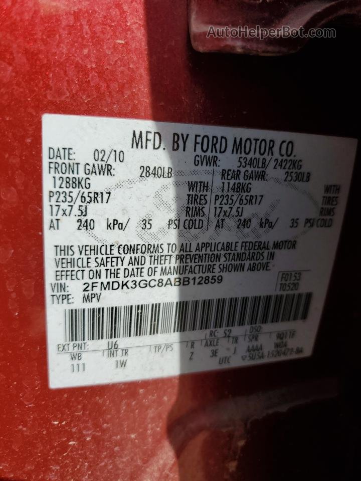 2010 Ford Edge Se Red vin: 2FMDK3GC8ABB12859