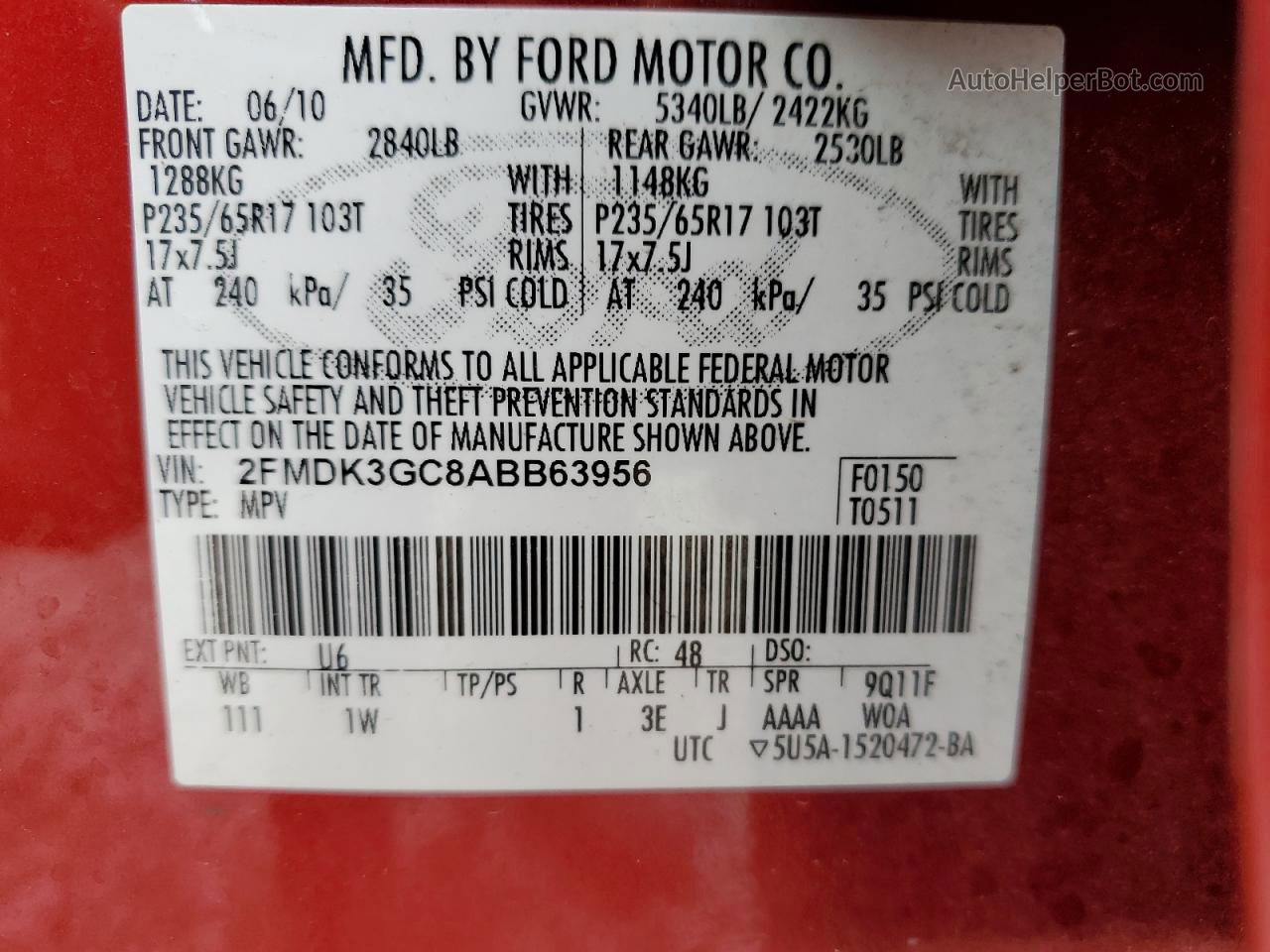 2010 Ford Edge Se Red vin: 2FMDK3GC8ABB63956