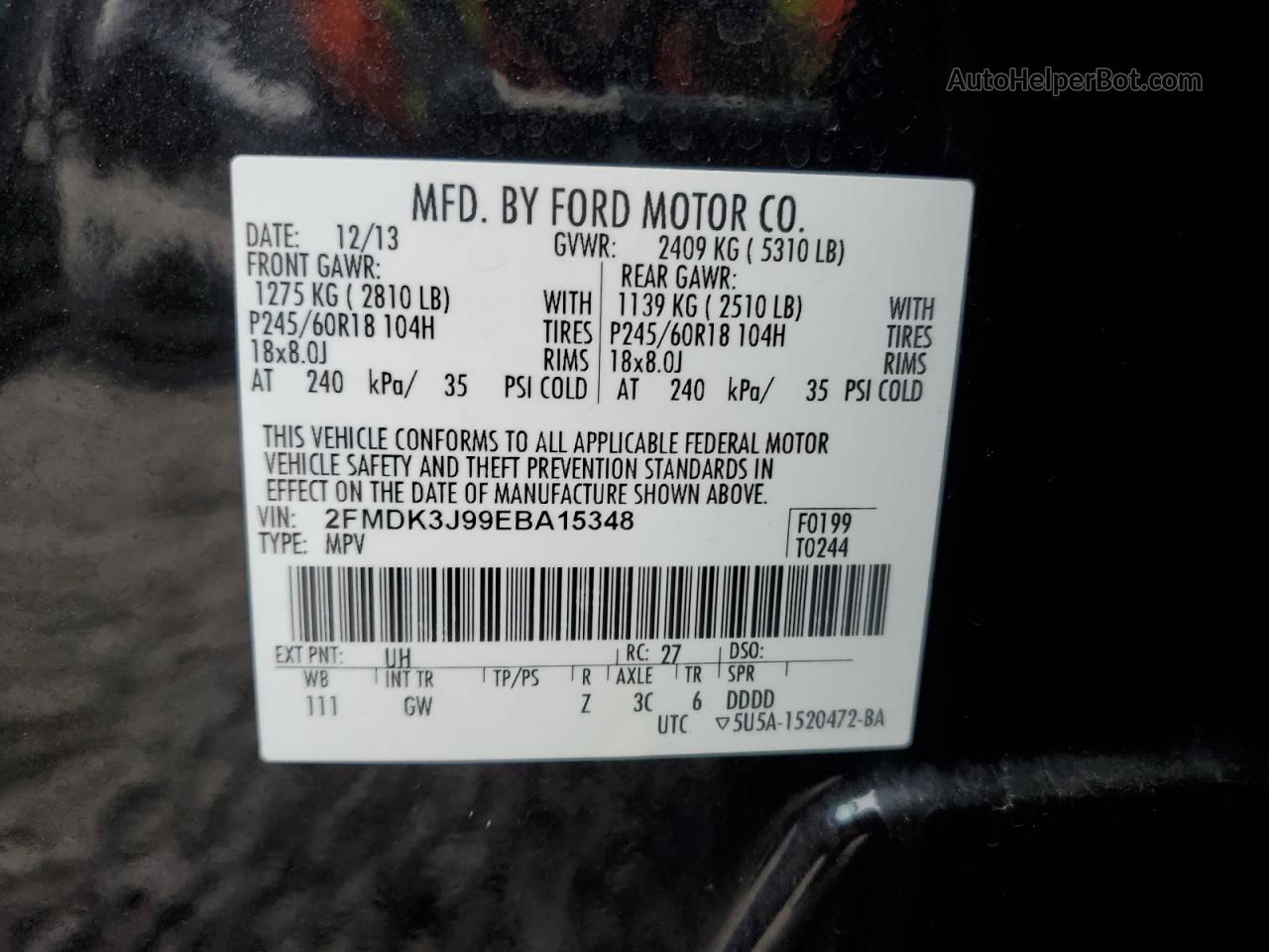 2014 Ford Edge Sel Black vin: 2FMDK3J99EBA15348