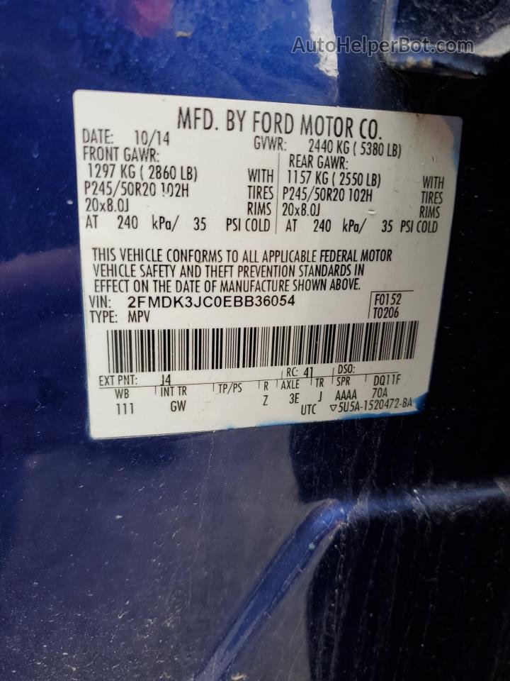 2014 Ford Edge Sel Синий vin: 2FMDK3JC0EBB36054