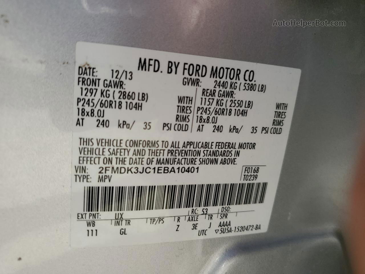 2014 Ford Edge Sel Серебряный vin: 2FMDK3JC1EBA10401