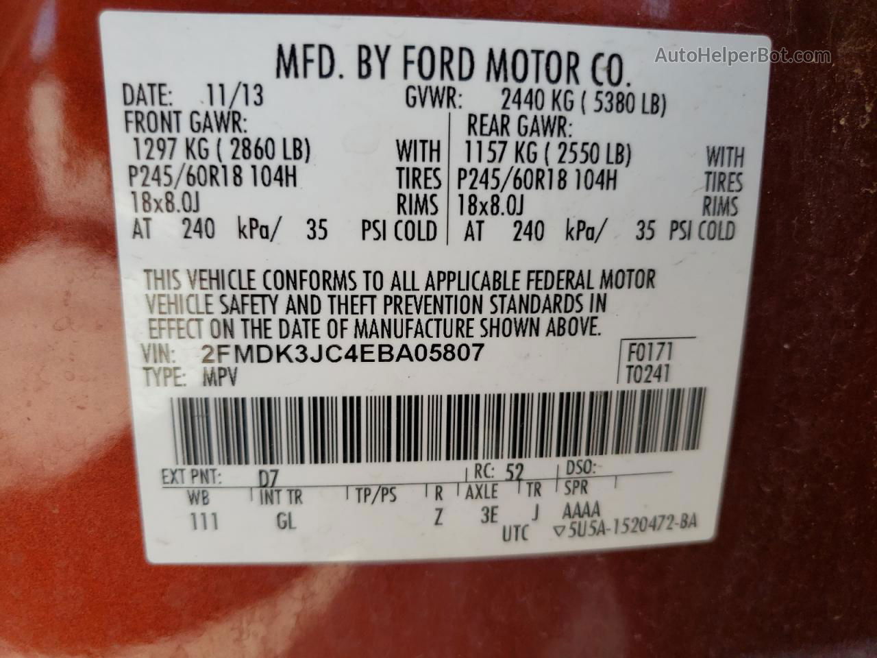 2014 Ford Edge Sel Red vin: 2FMDK3JC4EBA05807