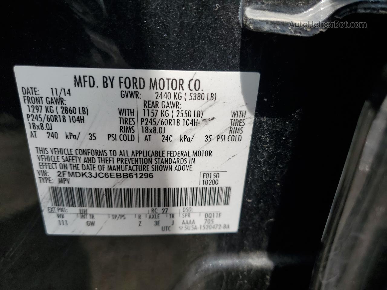 2014 Ford Edge Sel Black vin: 2FMDK3JC6EBB61296