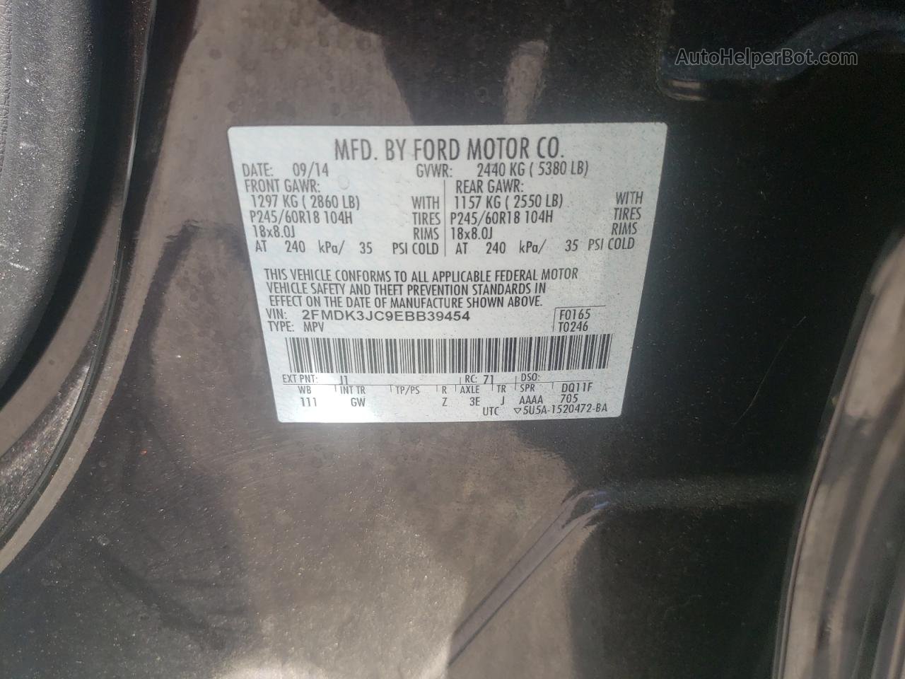 2014 Ford Edge Sel Black vin: 2FMDK3JC9EBB39454