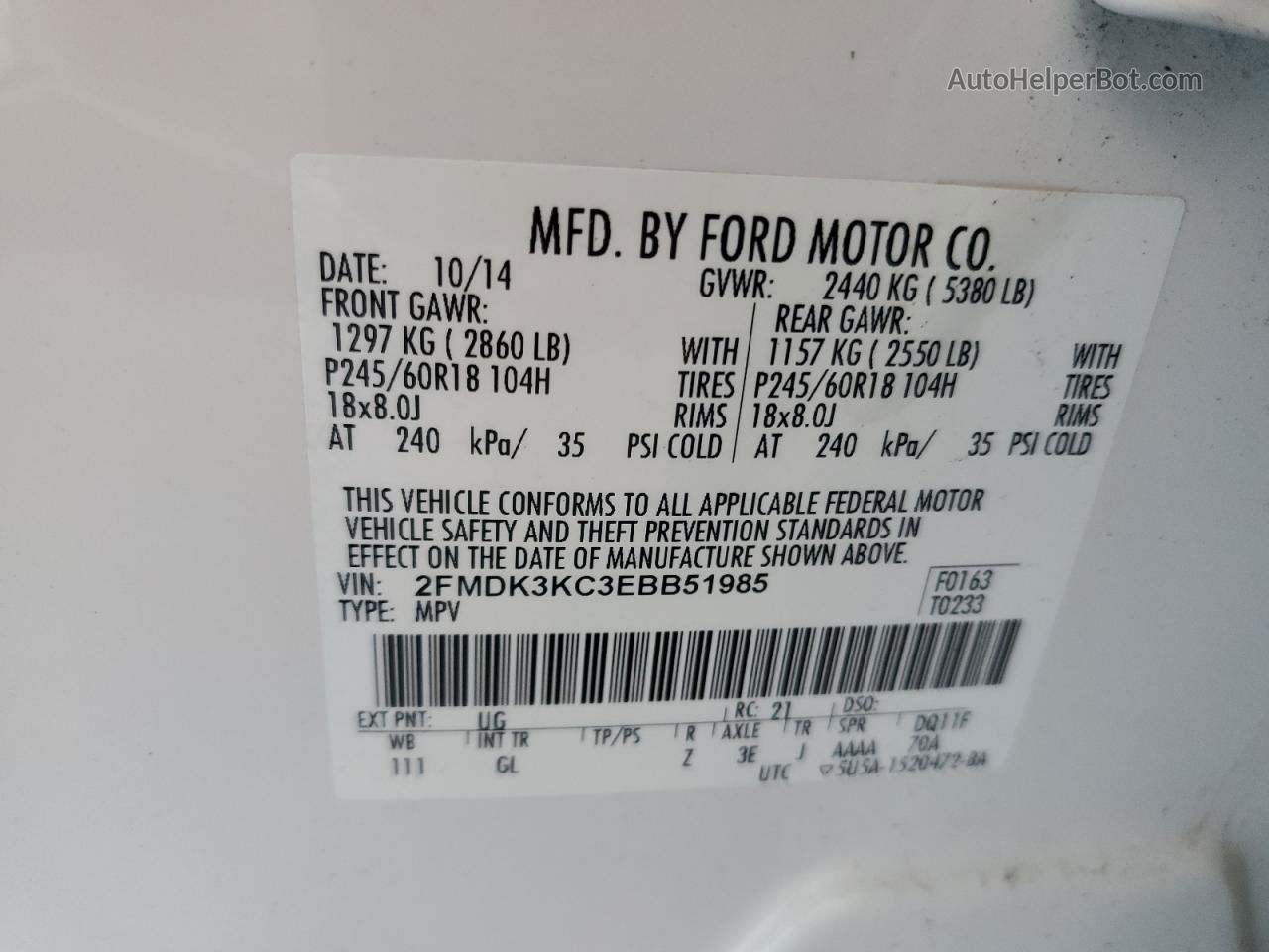 2014 Ford Edge Limited White vin: 2FMDK3KC3EBB51985