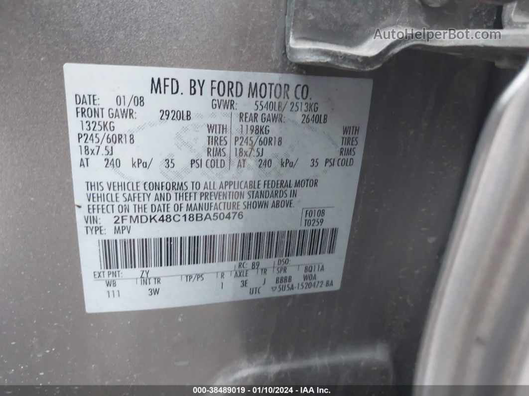 2008 Ford Edge Sel Серебряный vin: 2FMDK48C18BA50476