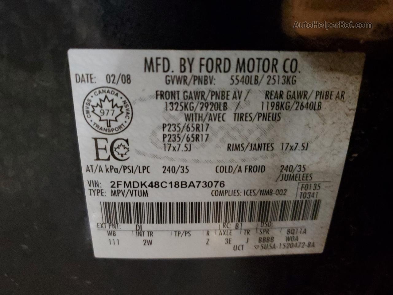 2008 Ford Edge Sel Синий vin: 2FMDK48C18BA73076
