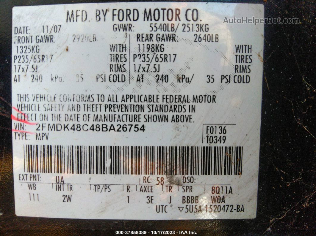 2008 Ford Edge Sel Черный vin: 2FMDK48C48BA26754