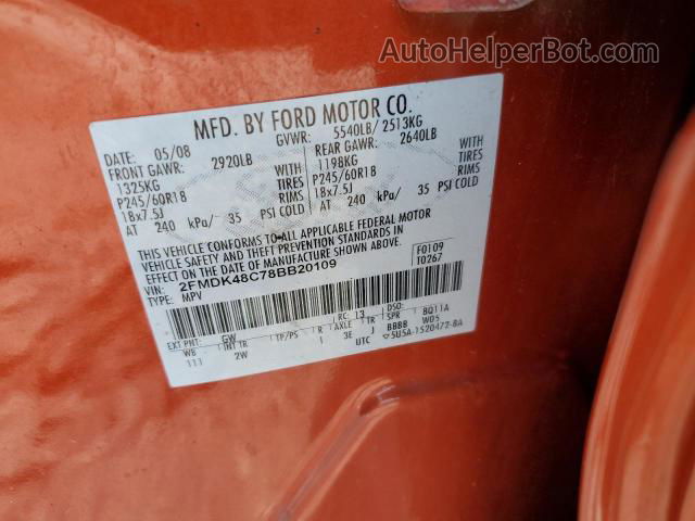 2008 Ford Edge Sel Orange vin: 2FMDK48C78BB20109