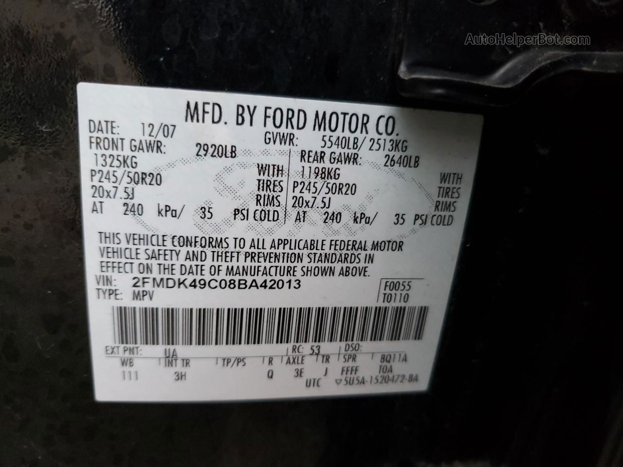 2008 Ford Edge Limited Черный vin: 2FMDK49C08BA42013