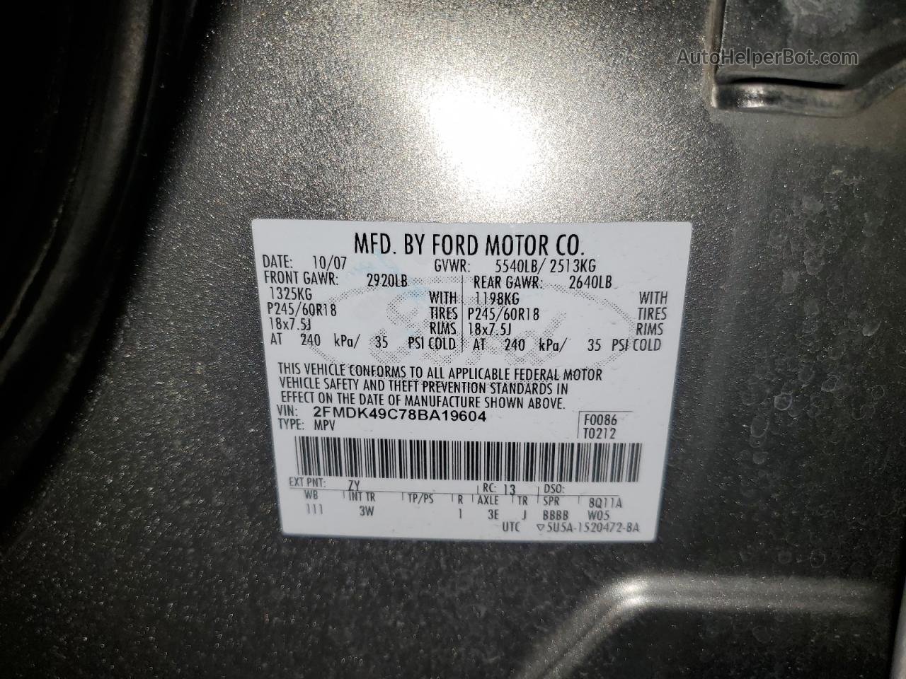 2008 Ford Edge Limited Silver vin: 2FMDK49C78BA19604