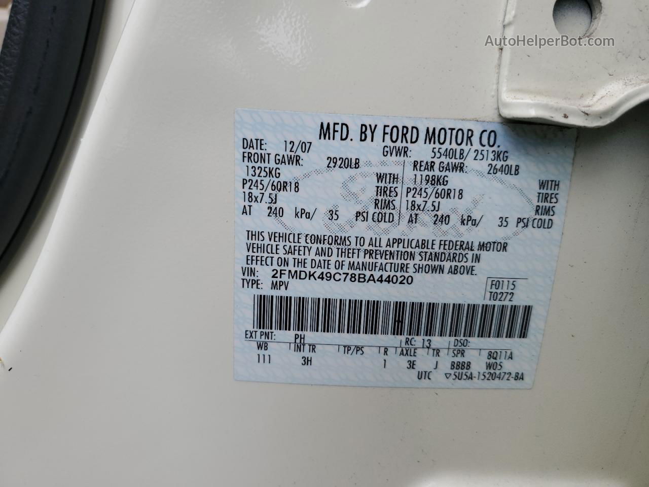 2008 Ford Edge Limited Cream vin: 2FMDK49C78BA44020