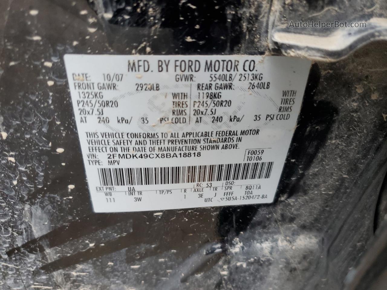 2008 Ford Edge Limited Black vin: 2FMDK49CX8BA18818