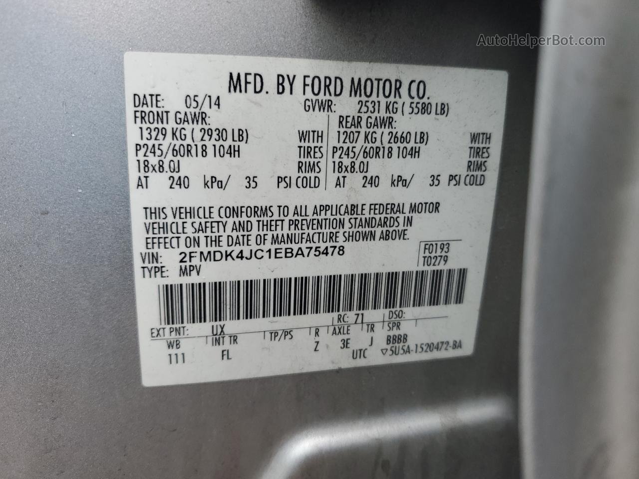 2014 Ford Edge Sel Silver vin: 2FMDK4JC1EBA75478