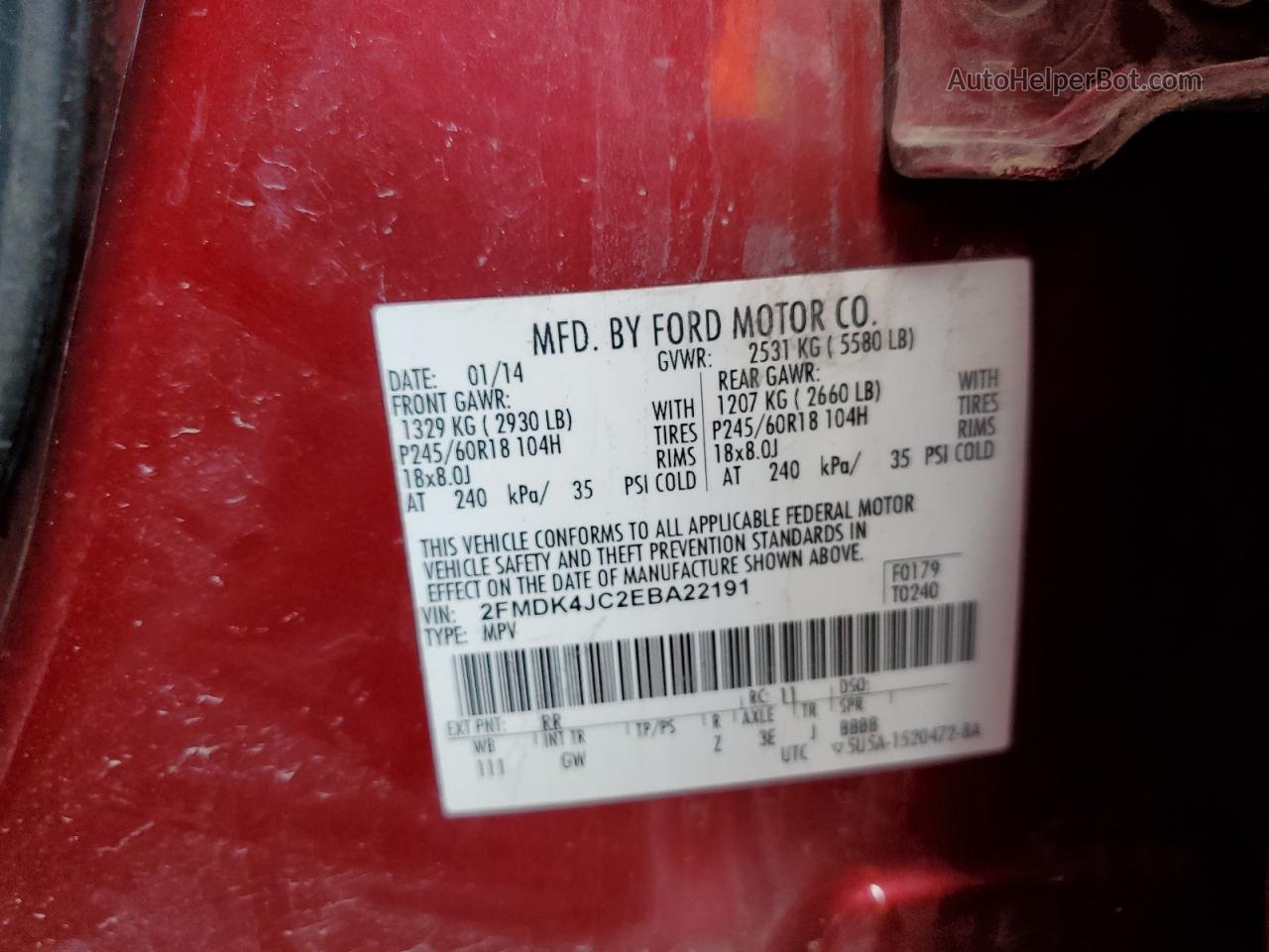 2014 Ford Edge Sel Red vin: 2FMDK4JC2EBA22191