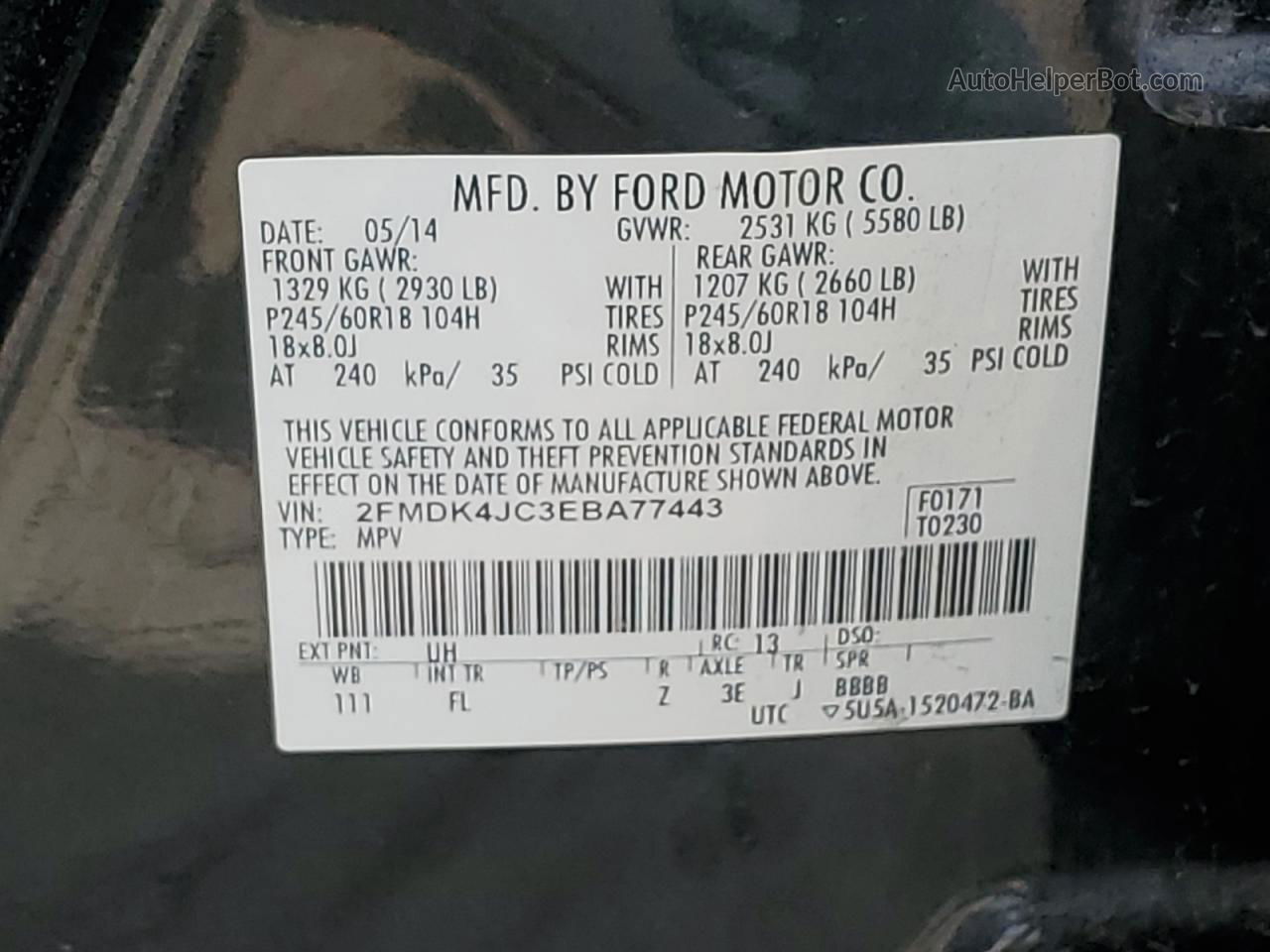 2014 Ford Edge Sel Черный vin: 2FMDK4JC3EBA77443