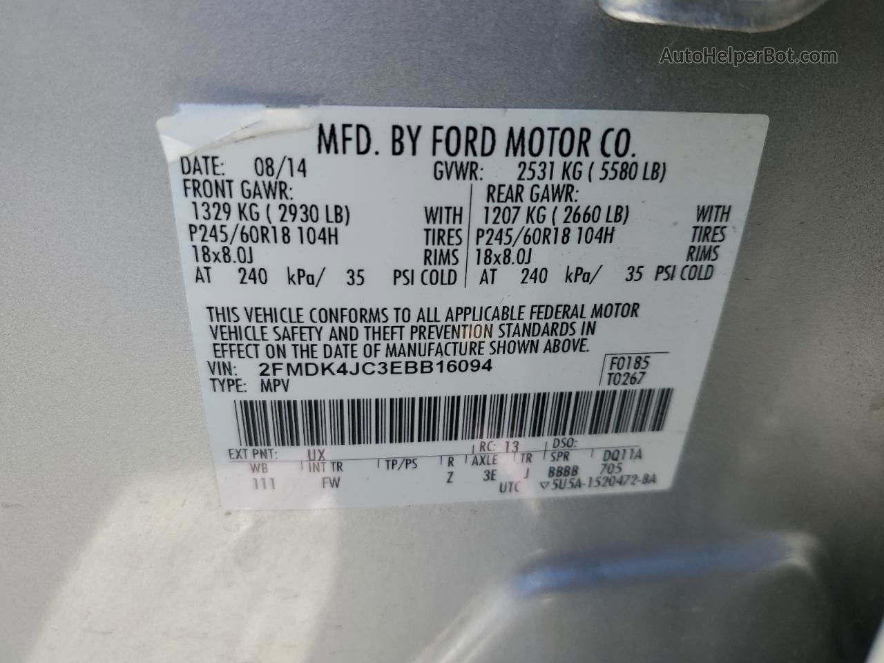 2014 Ford Edge Sel Silver vin: 2FMDK4JC3EBB16094