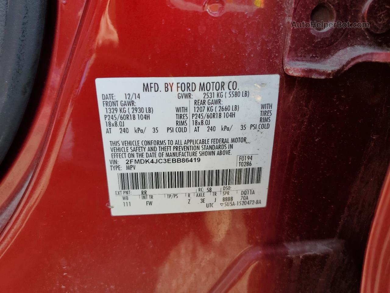 2014 Ford Edge Sel Красный vin: 2FMDK4JC3EBB86419