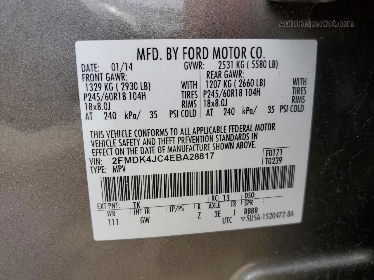 2014 Ford Edge Sel Silver vin: 2FMDK4JC4EBA28817