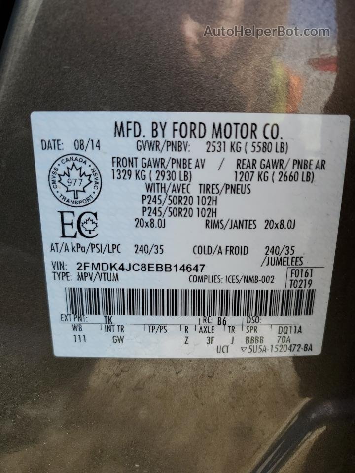 2014 Ford Edge Sel Серый vin: 2FMDK4JC8EBB14647