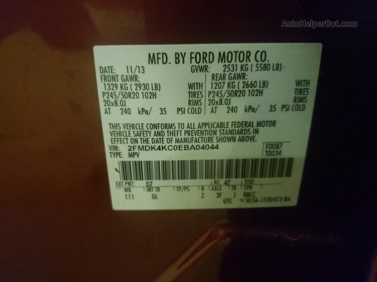 2014 Ford Edge Limited Бордовый vin: 2FMDK4KC0EBA04044