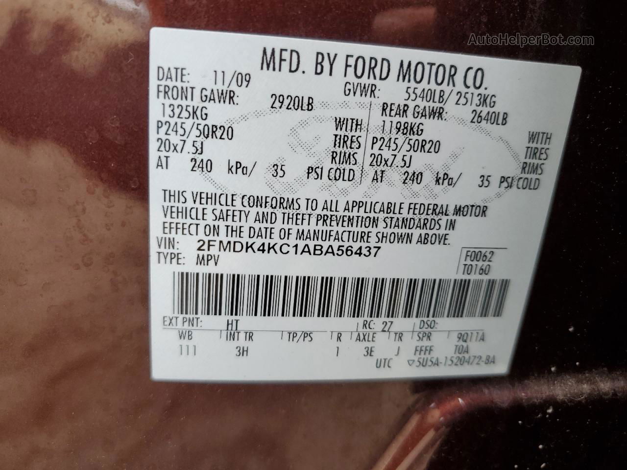 2010 Ford Edge Limited Maroon vin: 2FMDK4KC1ABA56437