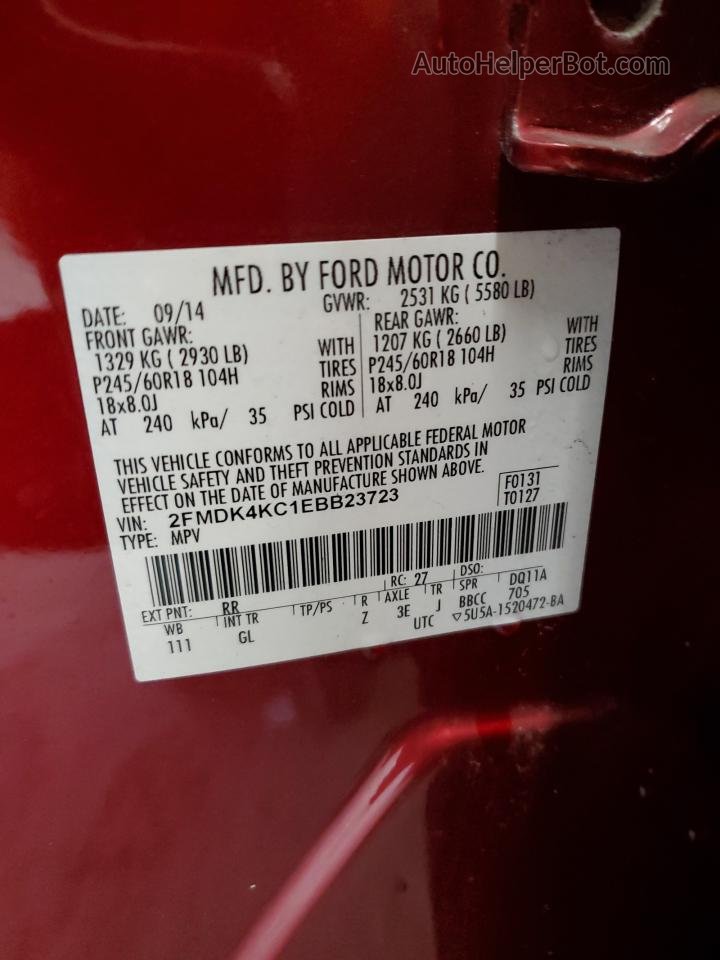 2014 Ford Edge Limited Бордовый vin: 2FMDK4KC1EBB23723