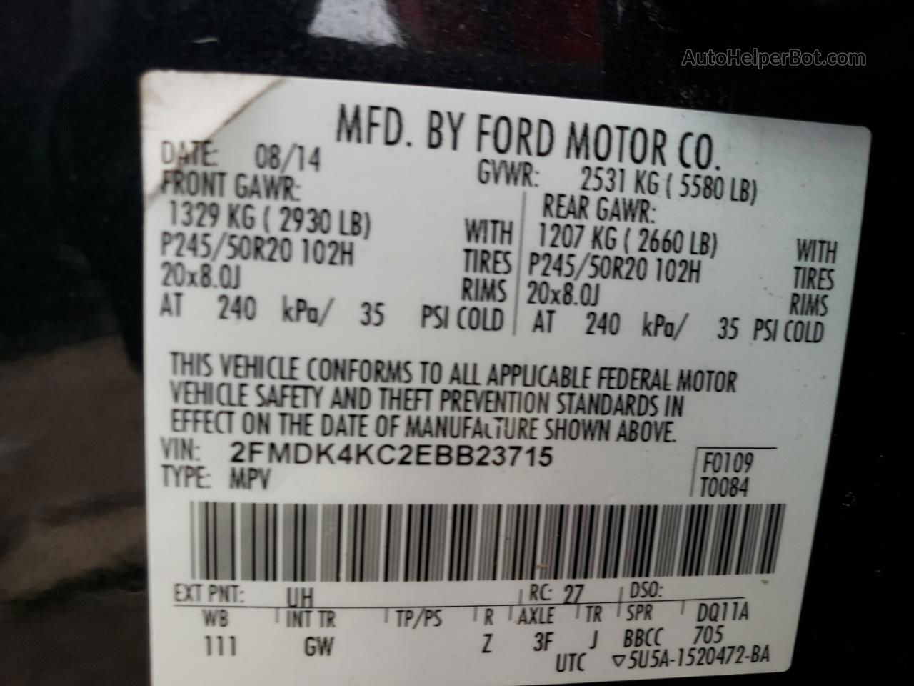 2014 Ford Edge Limited Черный vin: 2FMDK4KC2EBB23715