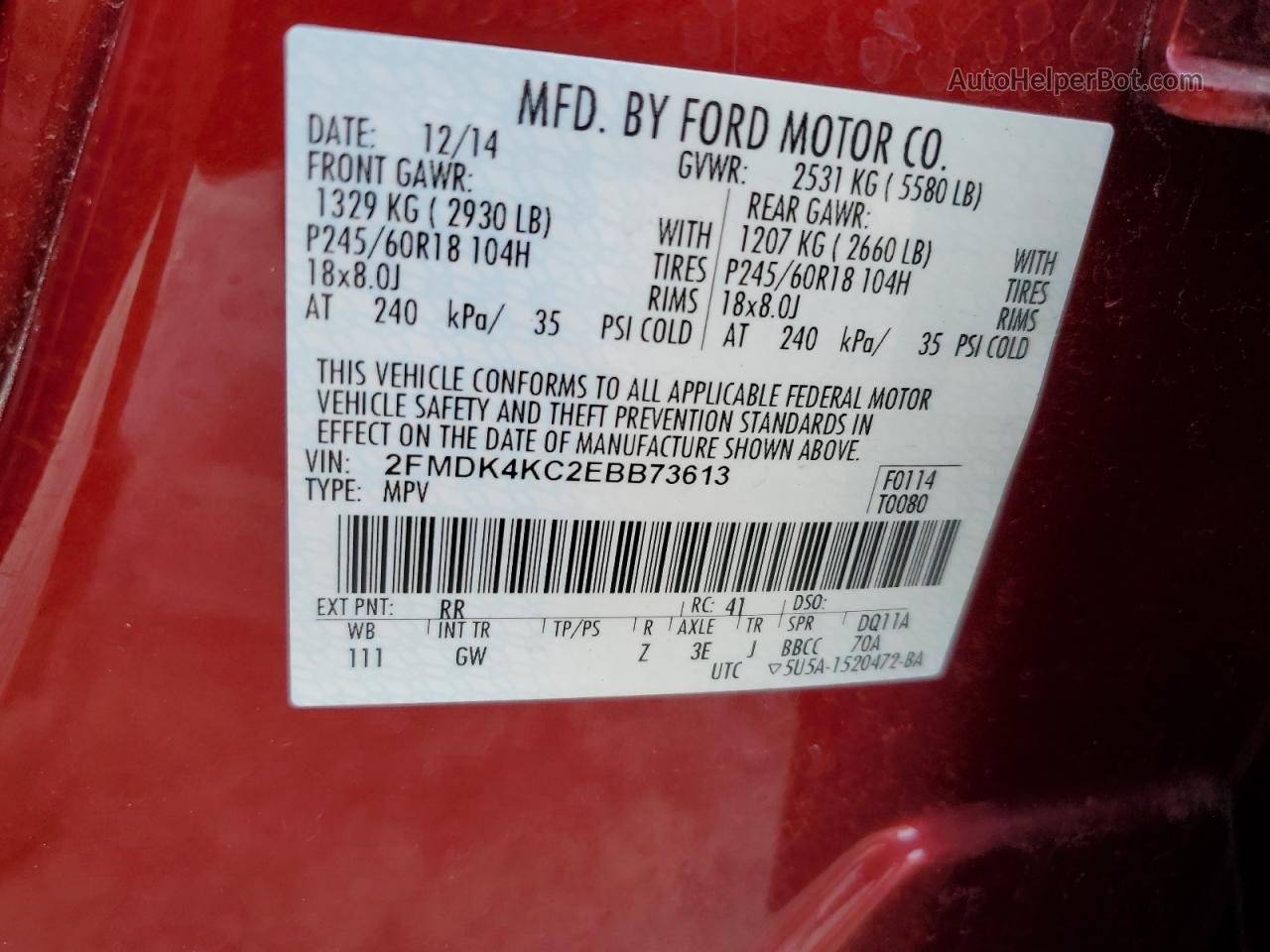 2014 Ford Edge Limited Красный vin: 2FMDK4KC2EBB73613