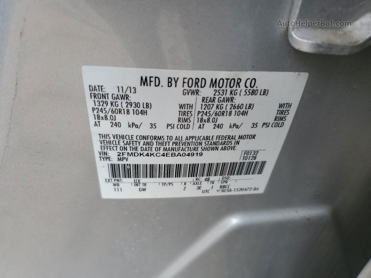 2014 Ford Edge Limited Silver vin: 2FMDK4KC4EBA04919