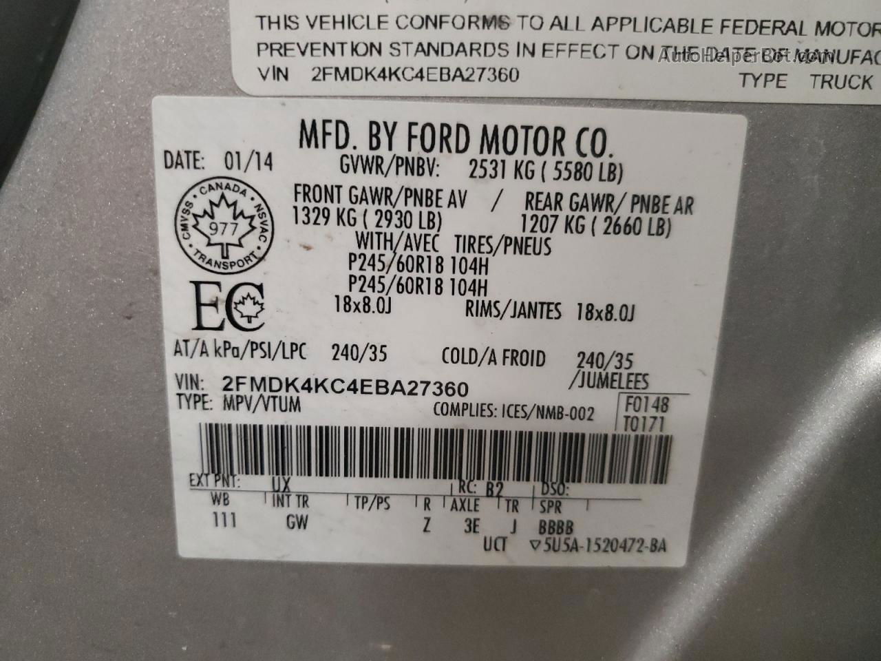 2014 Ford Edge Limited Silver vin: 2FMDK4KC4EBA27360