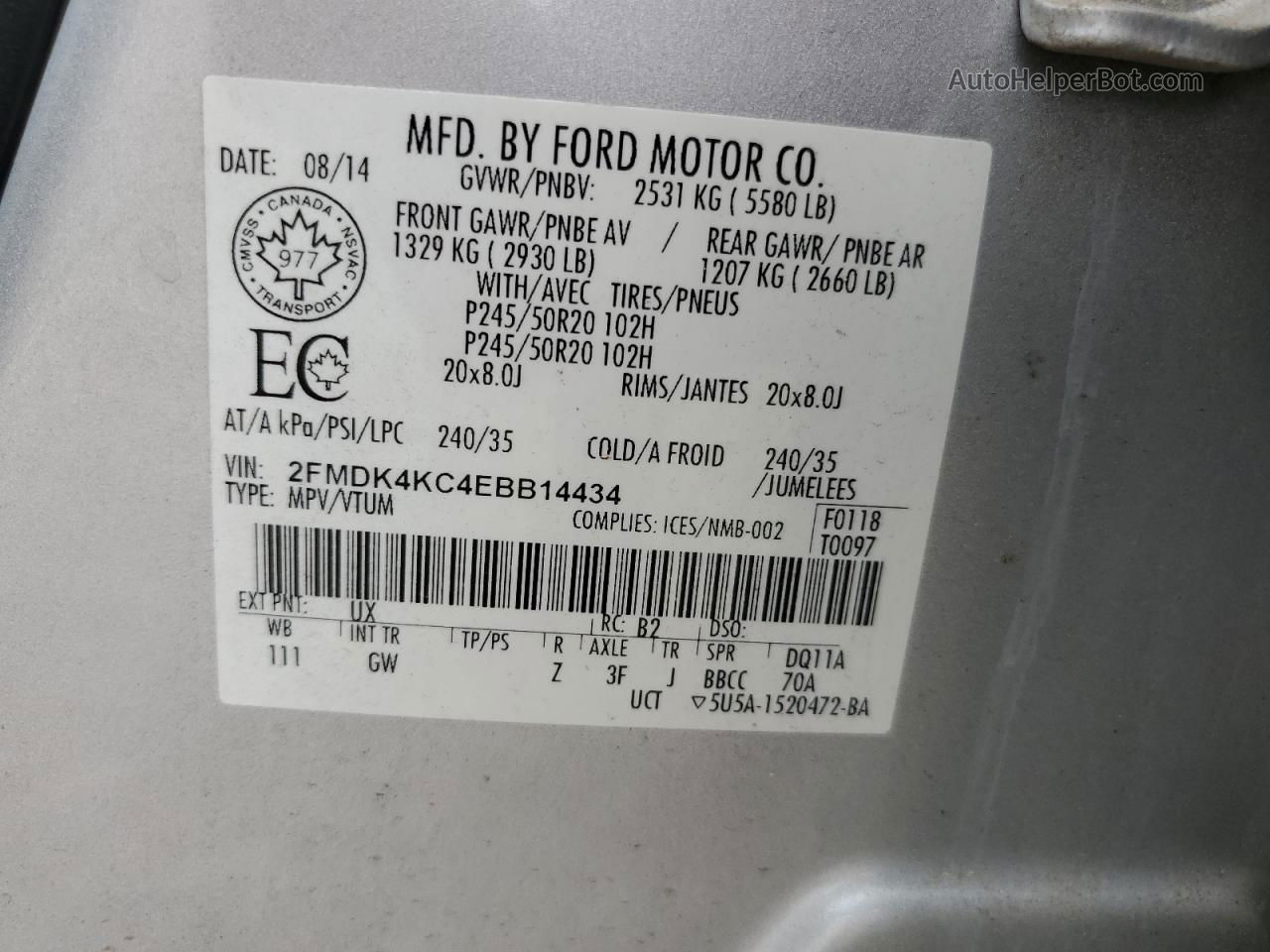 2014 Ford Edge Limited Silver vin: 2FMDK4KC4EBB14434