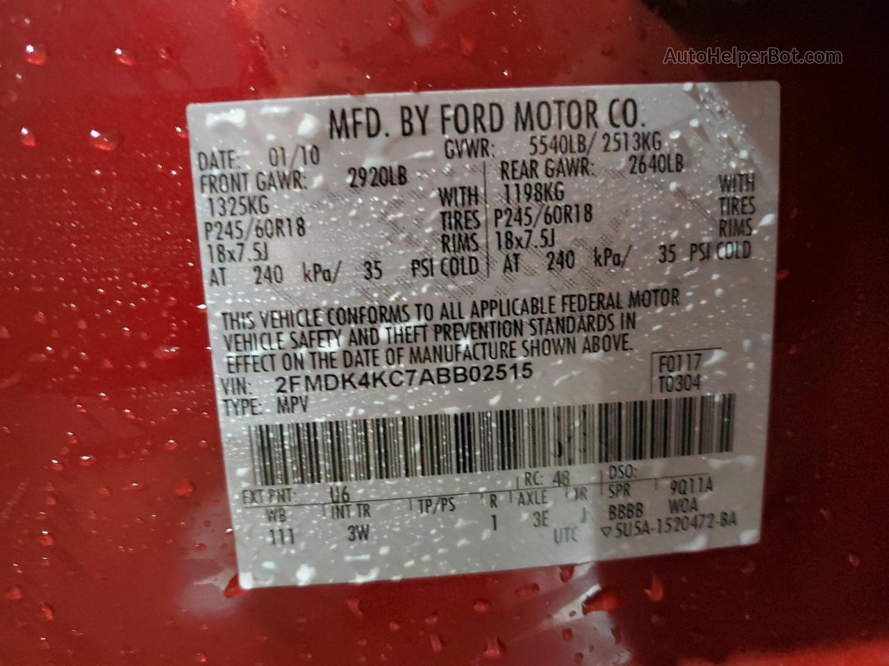 2010 Ford Edge Limited Красный vin: 2FMDK4KC7ABB02515
