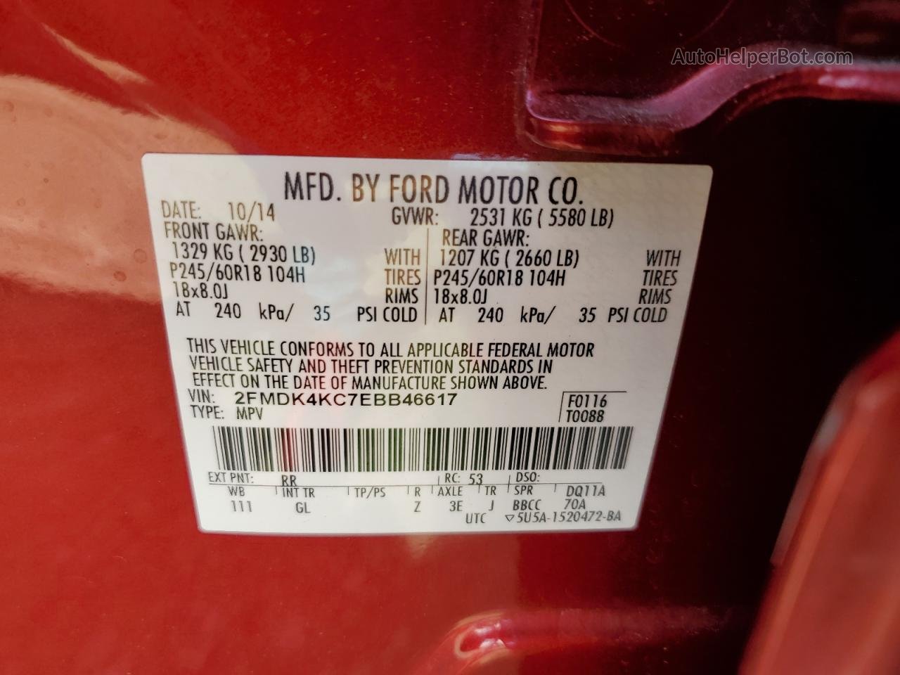 2014 Ford Edge Limited Red vin: 2FMDK4KC7EBB46617