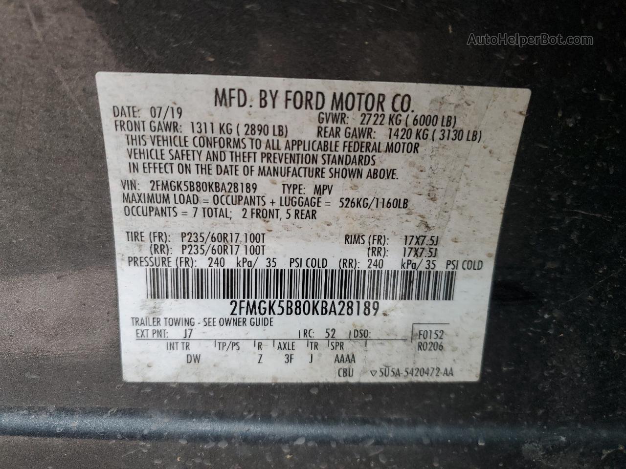 2019 Ford Flex Se Gray vin: 2FMGK5B80KBA28189
