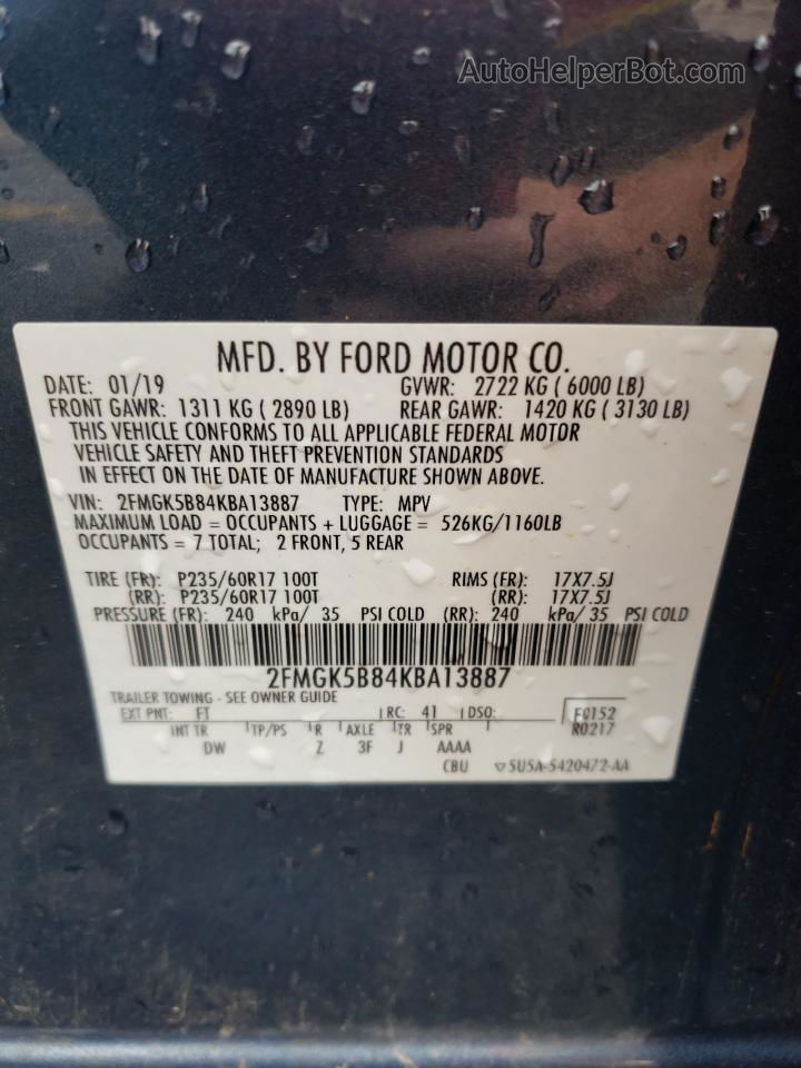 2019 Ford Flex Se Синий vin: 2FMGK5B84KBA13887