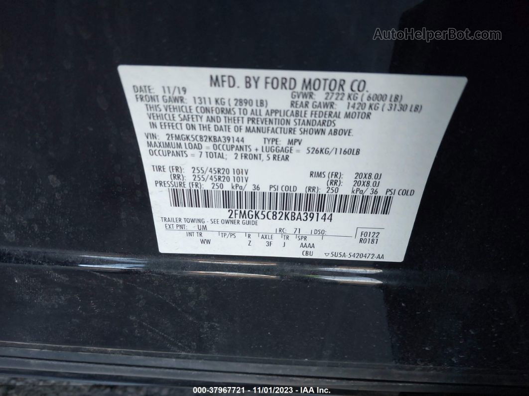 2019 Ford Flex Sel Черный vin: 2FMGK5C82KBA39144