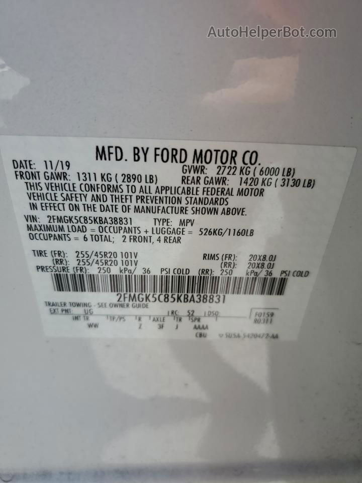 2019 Ford Flex Sel White vin: 2FMGK5C85KBA38831