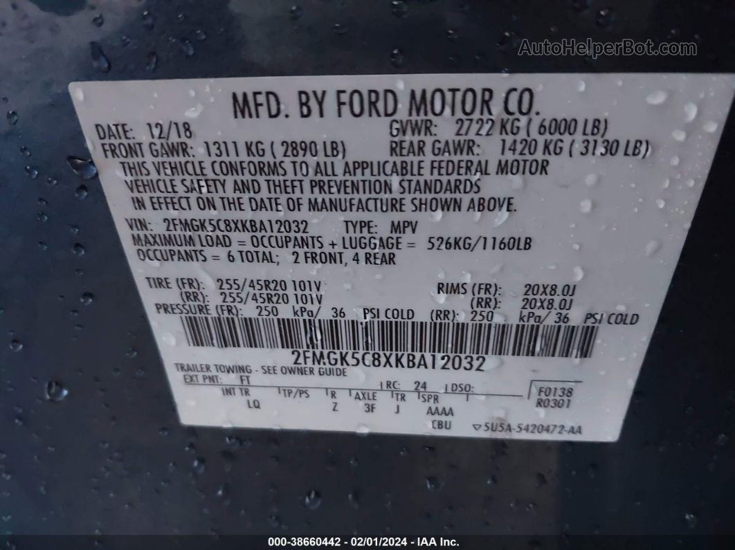 2019 Ford Flex Sel Синий vin: 2FMGK5C8XKBA12032