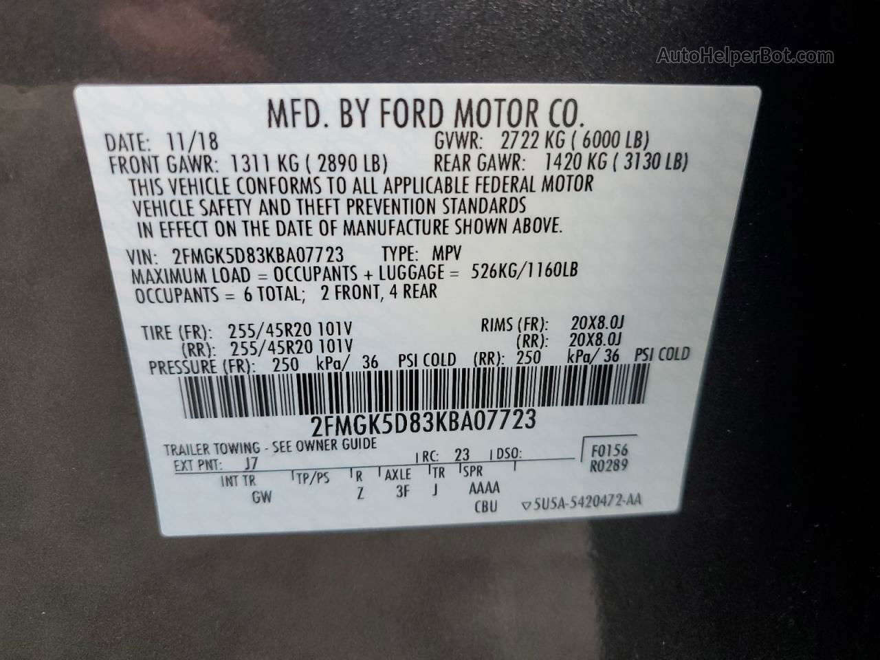 2019 Ford Flex Limited Charcoal vin: 2FMGK5D83KBA07723