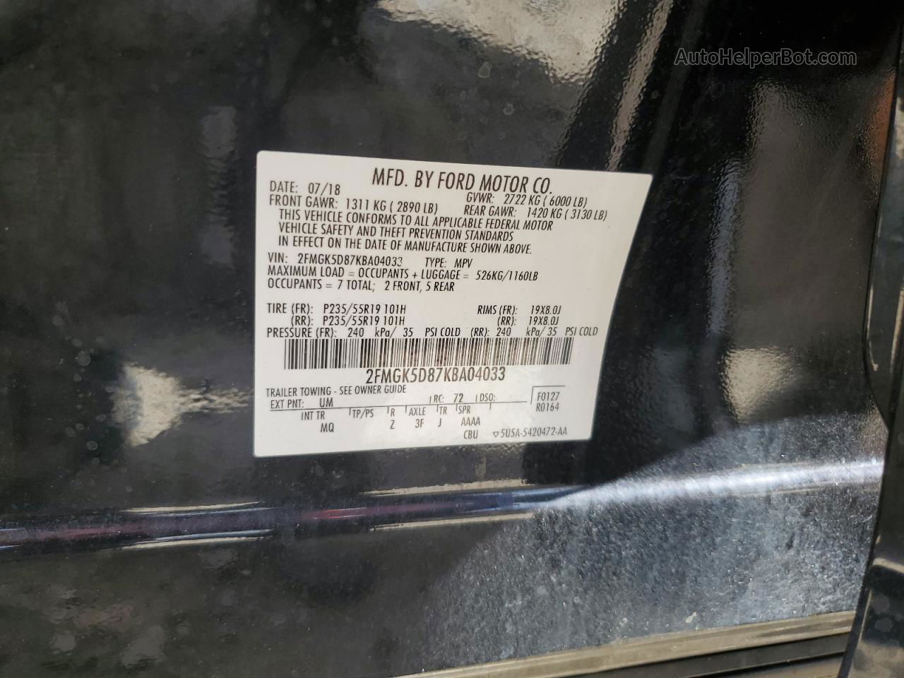 2019 Ford Flex Limited Black vin: 2FMGK5D87KBA04033