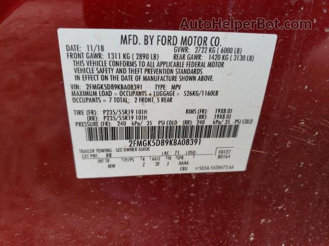 2019 Ford Flex Limited Red vin: 2FMGK5D89KBA08391