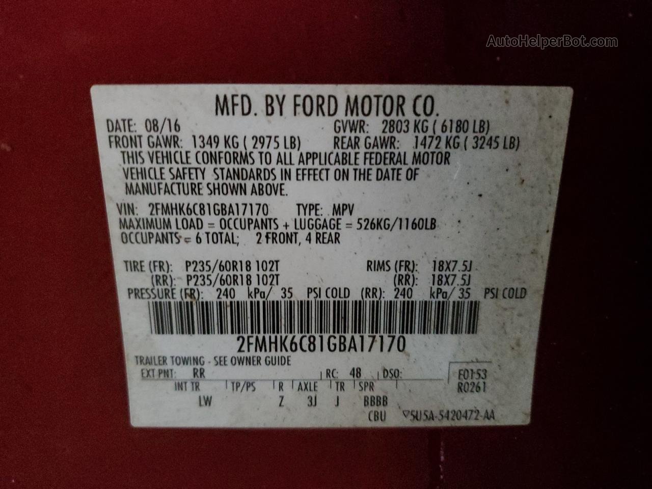 2016 Ford Flex Sel Red vin: 2FMHK6C81GBA17170