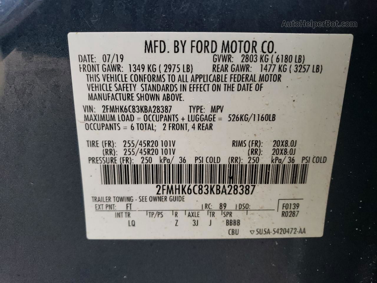 2019 Ford Flex Sel Blue vin: 2FMHK6C83KBA28387