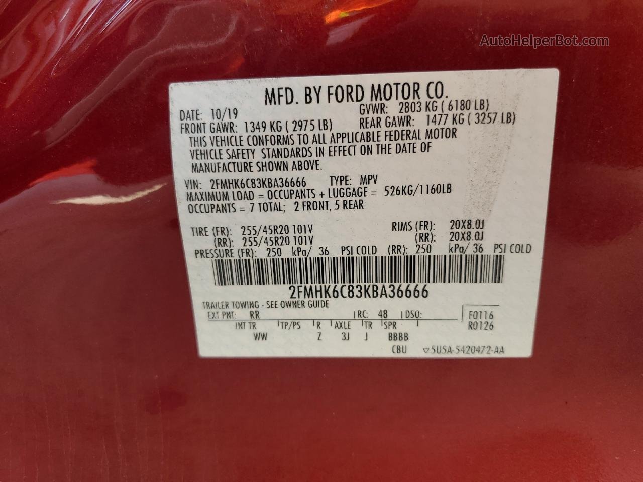 2019 Ford Flex Sel Красный vin: 2FMHK6C83KBA36666