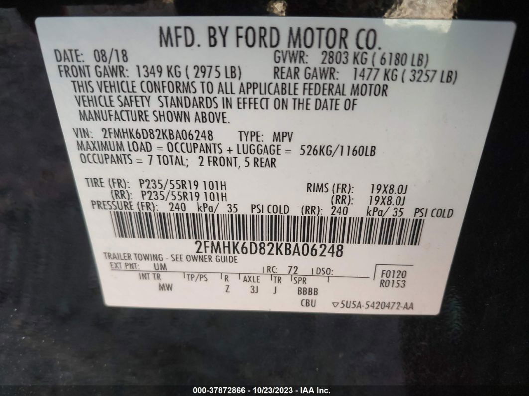 2019 Ford Flex Limited Черный vin: 2FMHK6D82KBA06248