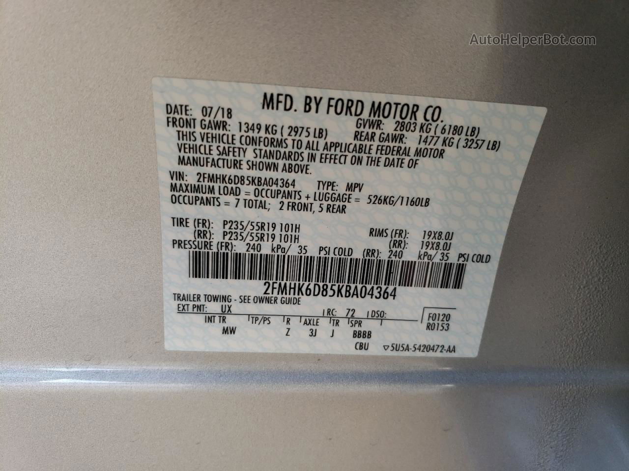 2019 Ford Flex Limited Серебряный vin: 2FMHK6D85KBA04364