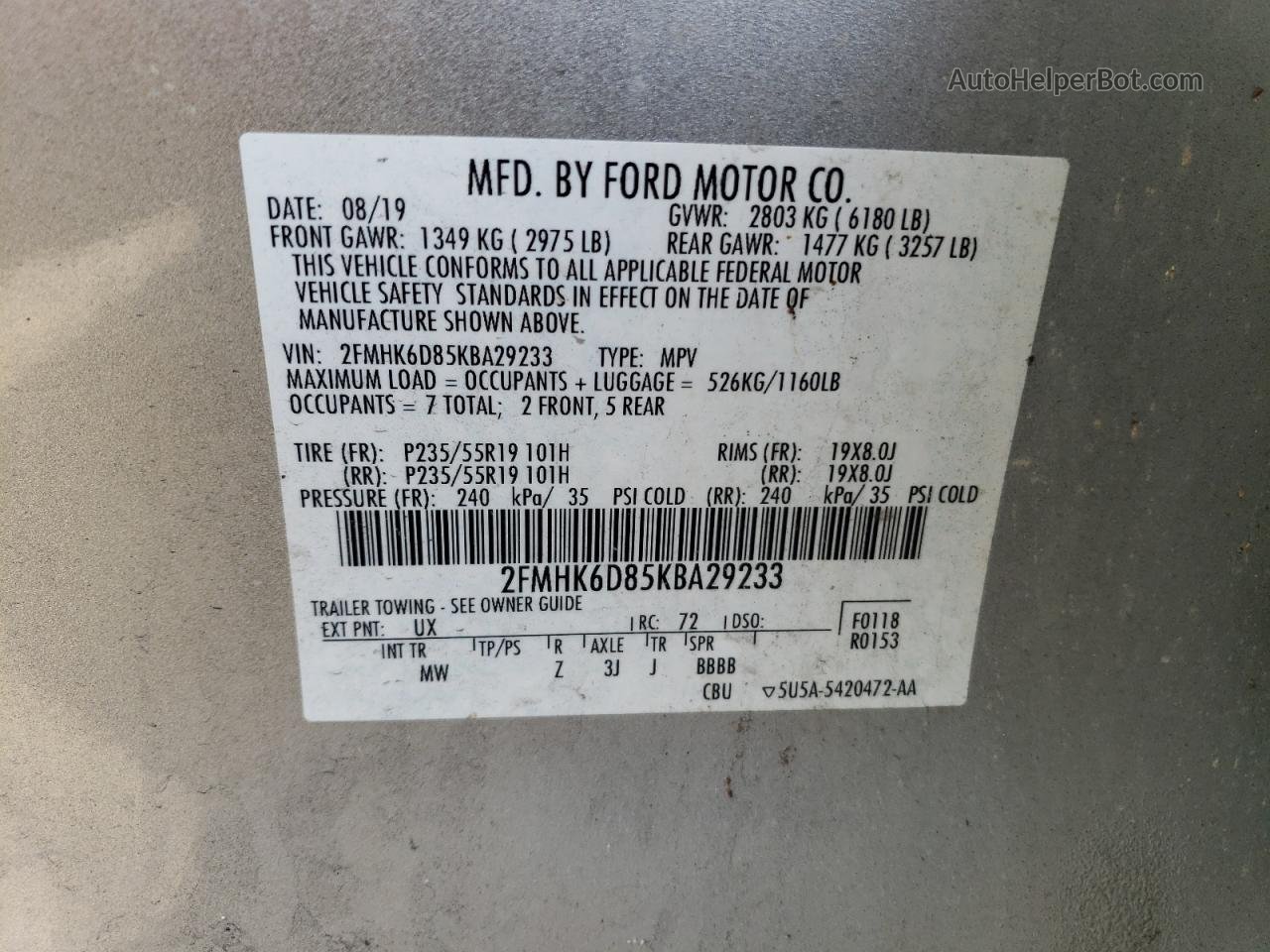 2019 Ford Flex Limited Silver vin: 2FMHK6D85KBA29233