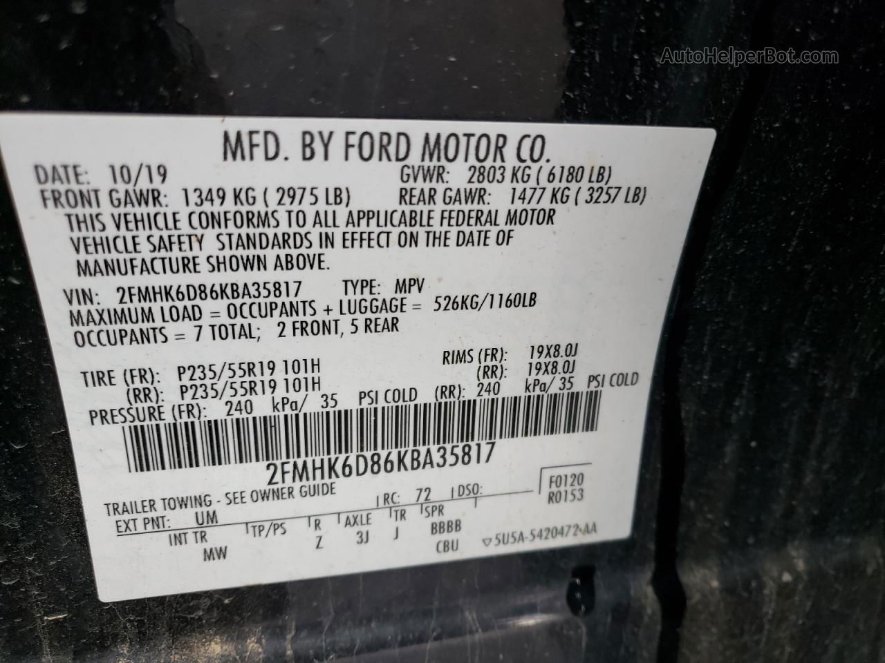 2019 Ford Flex Limited Черный vin: 2FMHK6D86KBA35817